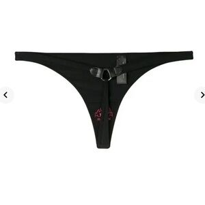 New Farfetch MARLIES DEKKERS Black Lingerie Sexy Femme Fatale Thong Metal Ring